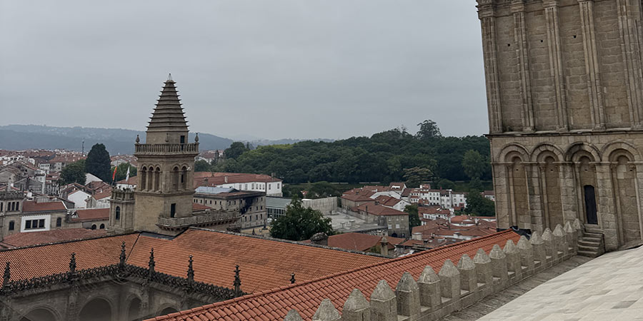 A view from the top of the Santiago Cathedral. 